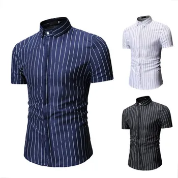 

Free shipping men shirt short sleeve striped shirt men fashion tops summer wear mens shirts street wear