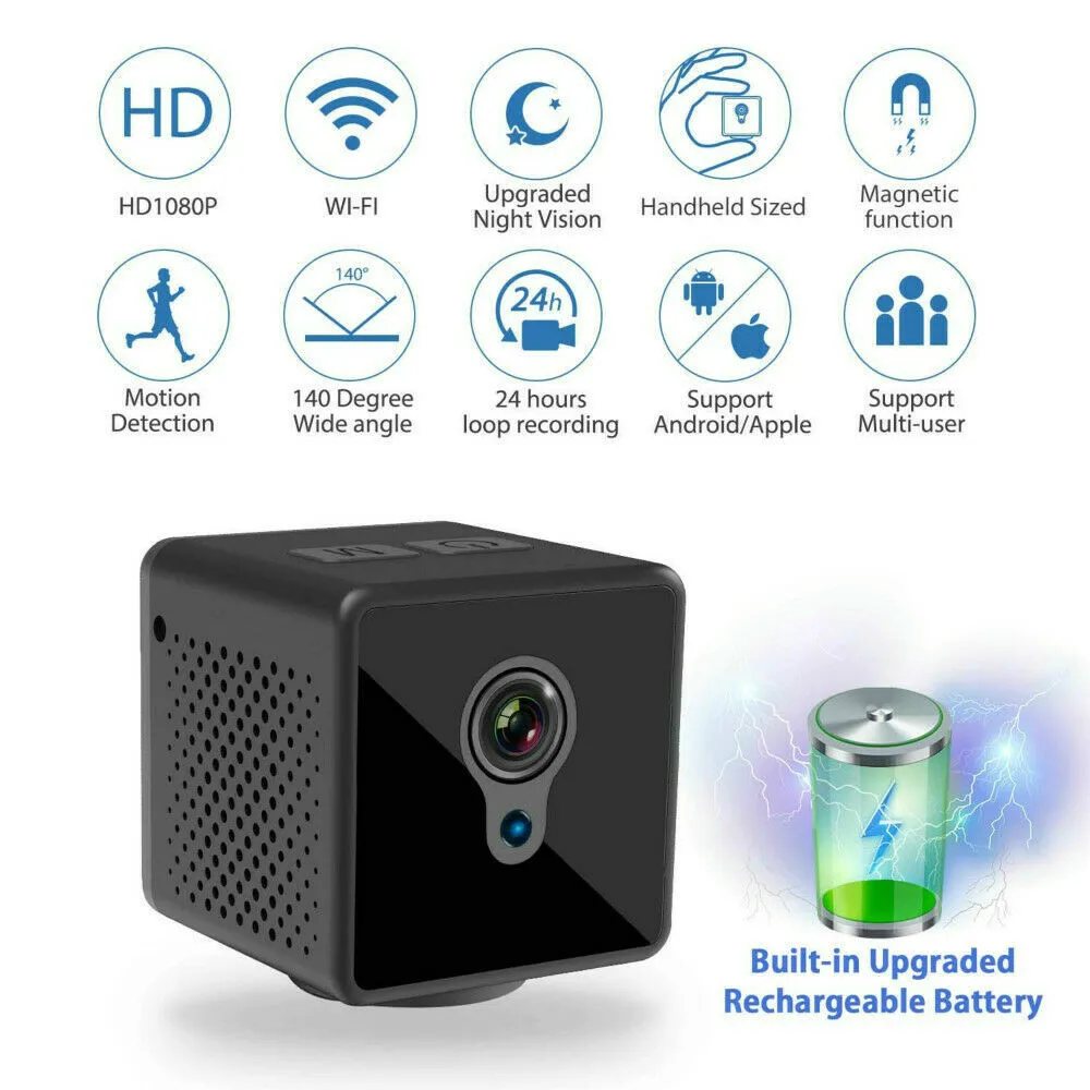 

WIFI Mini HD Wireless IP Camera Magnetic Feature SD Card Slot- Smart Motion Detection, Night Vision - Mini DV SQ11 Camera