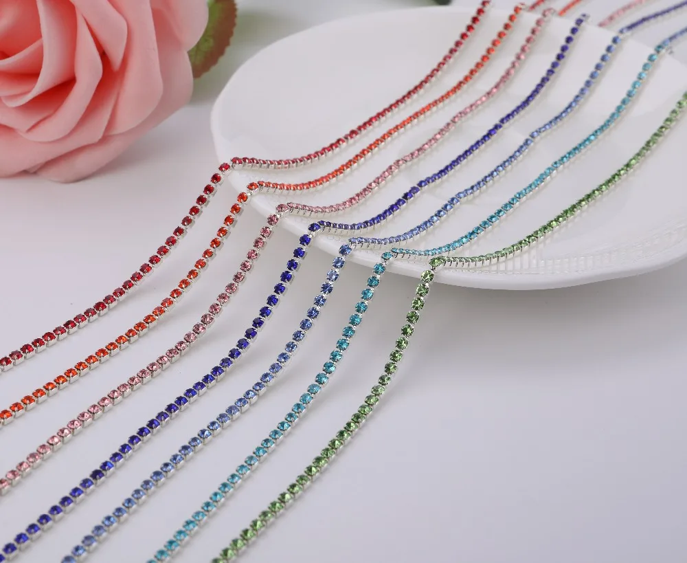 

5 Yards/Roll Silver Base Dense Claw Glass delicateColorful Sew On Rhinestones Cup Chain Rhinestones Trim For Beauty Accessories