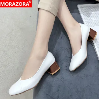 

MORAZORA 2019 wholesale big size 33-46 women pumps round toe square heels shoes spring summer casual classic dress shoes woman