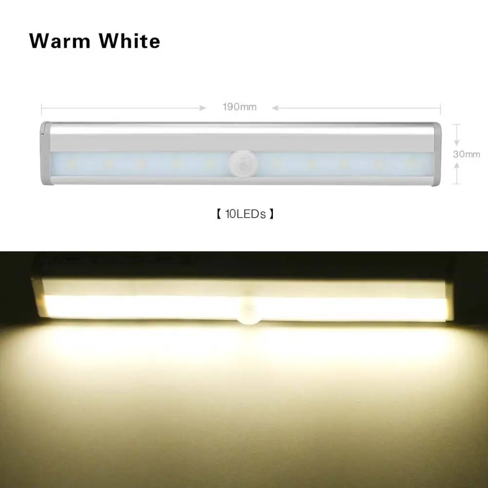 Светодиодная подсветка под шкаф PIR датчик движения лампа 6/10 светодиодный s 98/190 мм светильник ing для шкафа Шкаф гардероб кухонный ночной Светильник - Цвет: Warm White 190mm