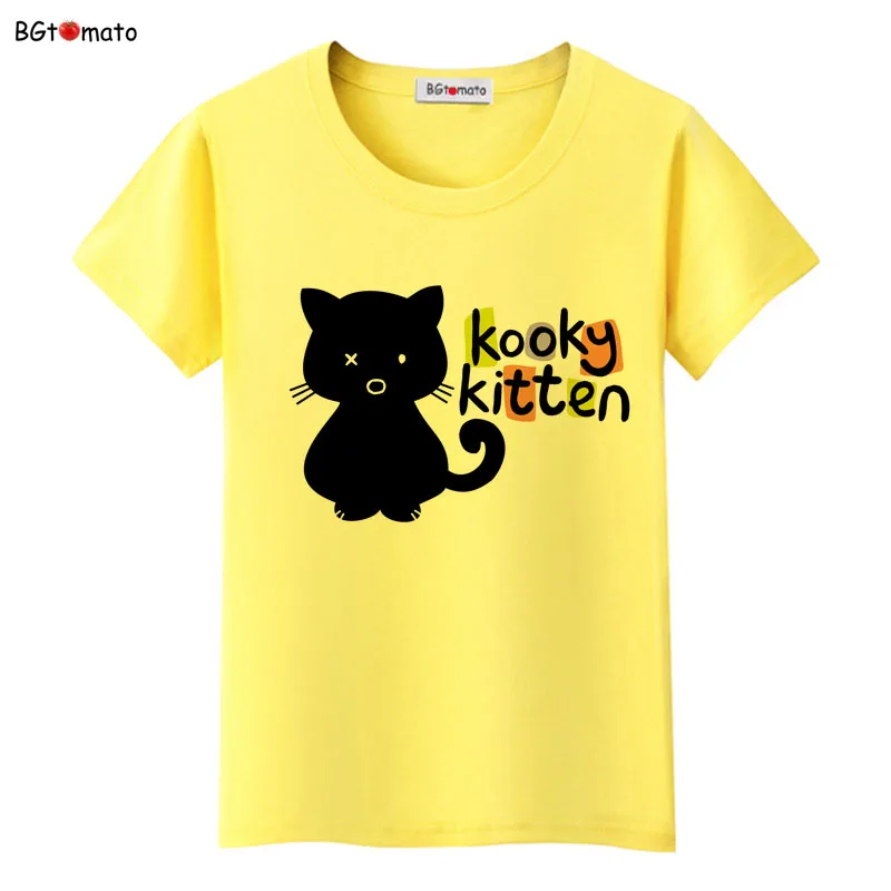 BGtomato, черная кошка, розовая футболка с надписью love, женские футболки с надписью love story, футболки с рисунком, хорошее качество, брендовая одежда, повседневные топы - Цвет: 8