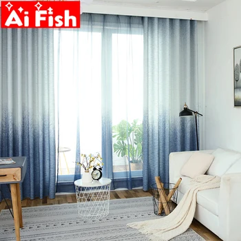 

Modern Window Treatments Semi-Shade Cotton and Linen Printing Classic Blue Rich Tree Curtains For Living Room Tulle MY021-40