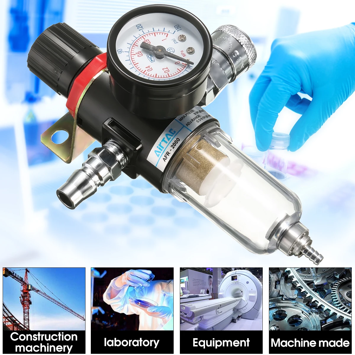 

1/4" Air Compressor Filter 30-120PSI 40 Micron Water Separator Trap Tools Kit With Regulator Gauge Light Weight Filter Particles