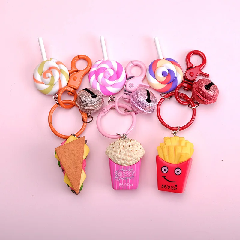 

Handmade Simulation Hot Dog Cake Sandwich French Fries Popcorn Hamburger Anime Keychains for Women Pendant Food Keyring Jewelry