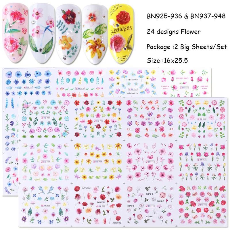 

24 Flower Water Transfer Nail Stickers Stickers Decals Painted Nail Art Decorative Nail Stickers
