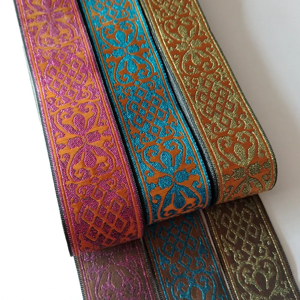 

3.3cm 32mm 1-3/8' Quality Filigree Gold Metallic Chinese Knot Ethnic Horn Ribbon Costume Laciness National Jacquard Webbing Lace