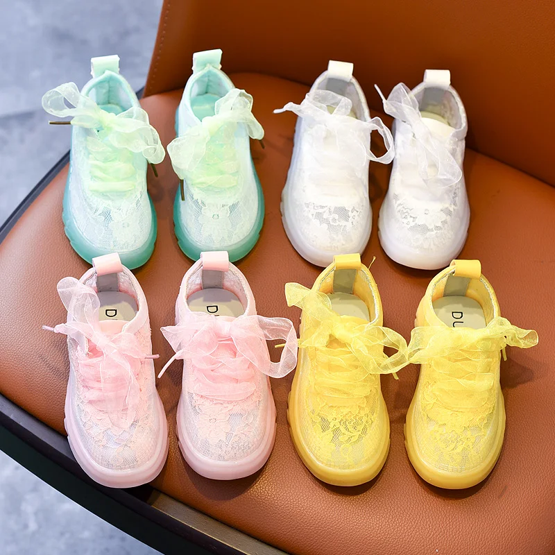 Girls Breathable Mesh Sneakers 2018 New Summer Children's Shoes Casual Shoes Lace Princess Shoes