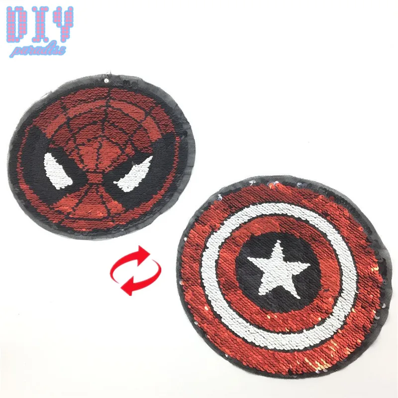 

10pcs Spiderman Reverse Sequins Sew On Patches for Summer T Shirt clothes Clothing Reversible Change Color Patch Applique