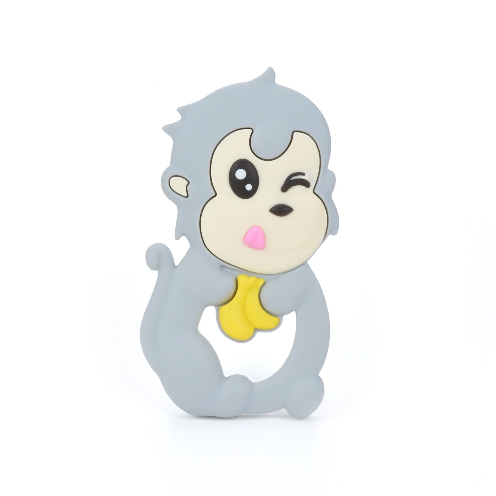 Силиконовая обезьянка Прорезыватель без БФА, силиконовый шарик, сделанный для прорезывания зубов, ожерелья, игрушки для малышей, забавные аксессуары для прорезывания зубов - Цвет: Light grey