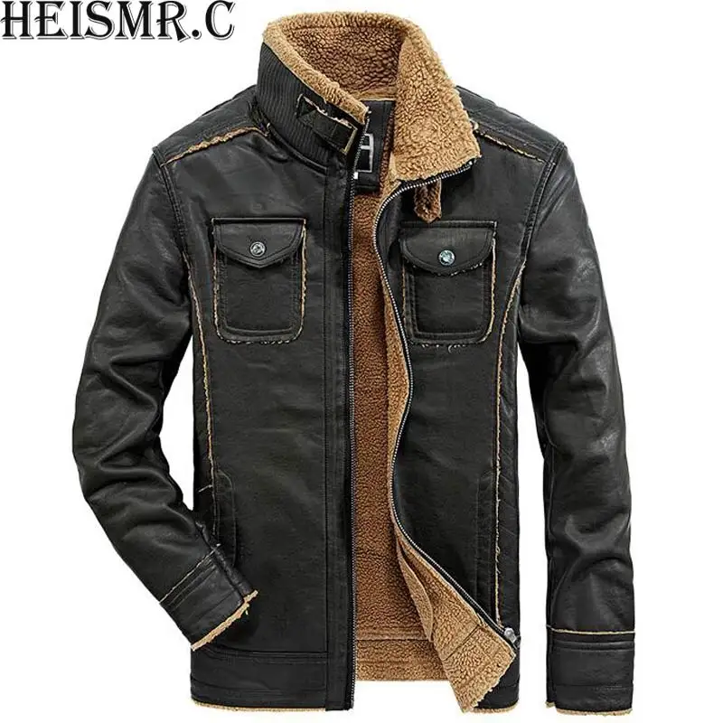 

HEISMR.C 2017 New Arrival Men's Jacket Mens Stand Collar Casual PU leather Jacket Male Plus Velvet Winter Outwear Coat 5XL HJK67
