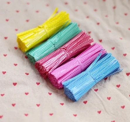 

1000pcs=5colors, Polka Dots Plastic Twist Ties for Cello Bag Seal
