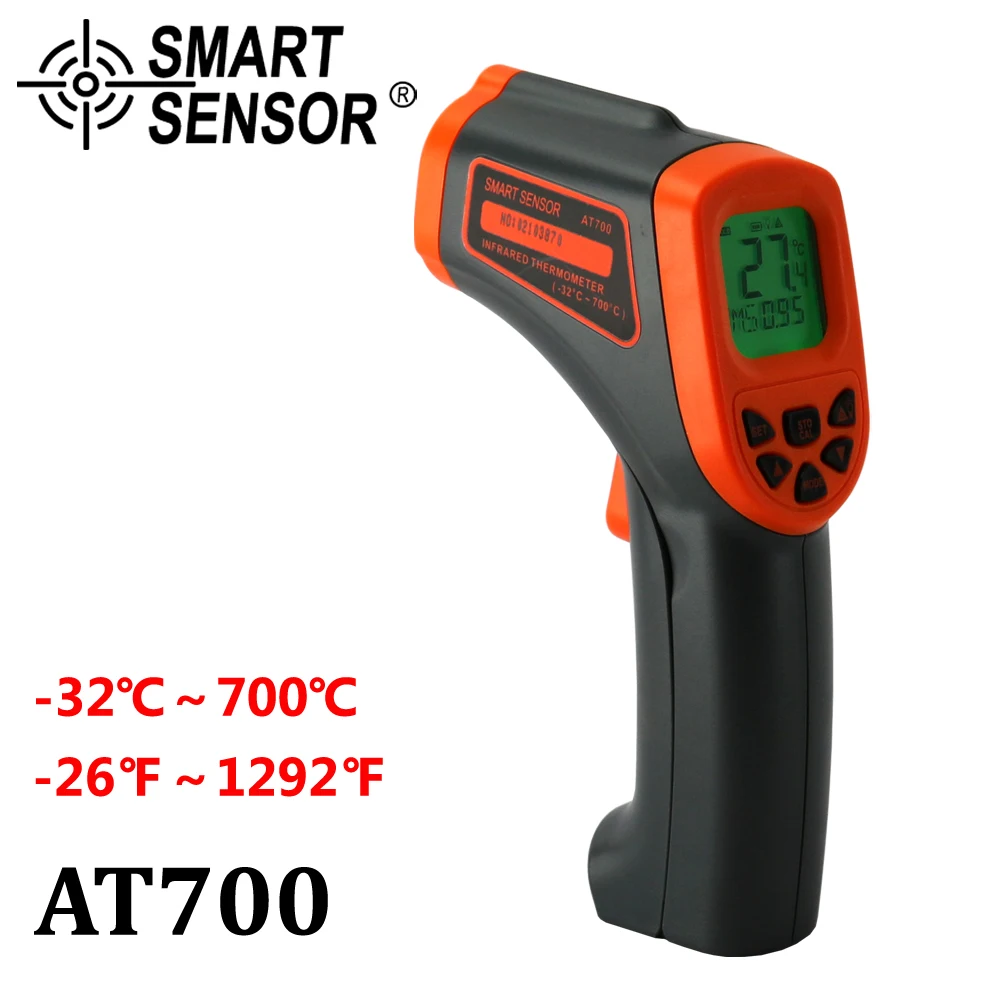 

AT700 Digital Infrared Thermometer -32~700 C Non-Contact laser IR Temperature Gun Pyrometer meter Aquarium Emissivity Adjustable