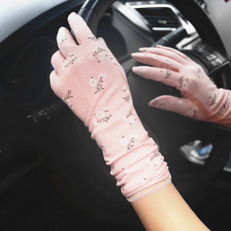 Женские летние перчатки средней длины из хлопка, женские короткие перчатки для вождения, защита от солнца, Luvas Guantes, противоскользящие, с сенсорным экраном, тонкая ручная муфта, H3106 - Цвет: PinkB