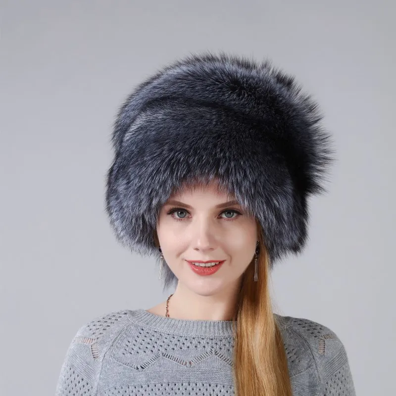Лидер продаж, стильная женская новая теплая зимняя непромокаемая Толстая шляпа натуральный Лисий мех, шапка с маленькими лисьими хвостиками на верхней крышке для женщин