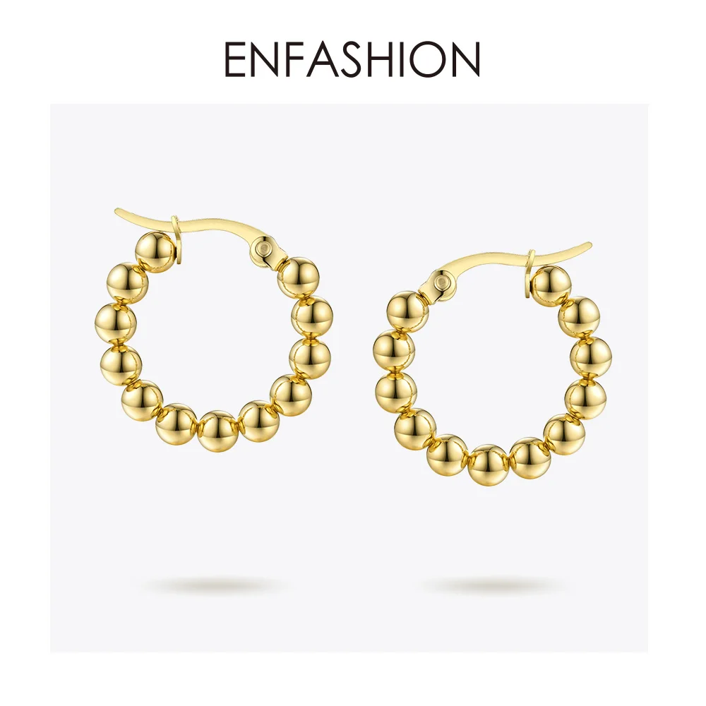 ENFASHION маленькие металлические серьги-кольца с шариком для женщин золотого цвета из нержавеющей стали большие круглые петлевые серьги Модные Ювелирные изделия Подарки 1060 - Окраска металла: Gold Color