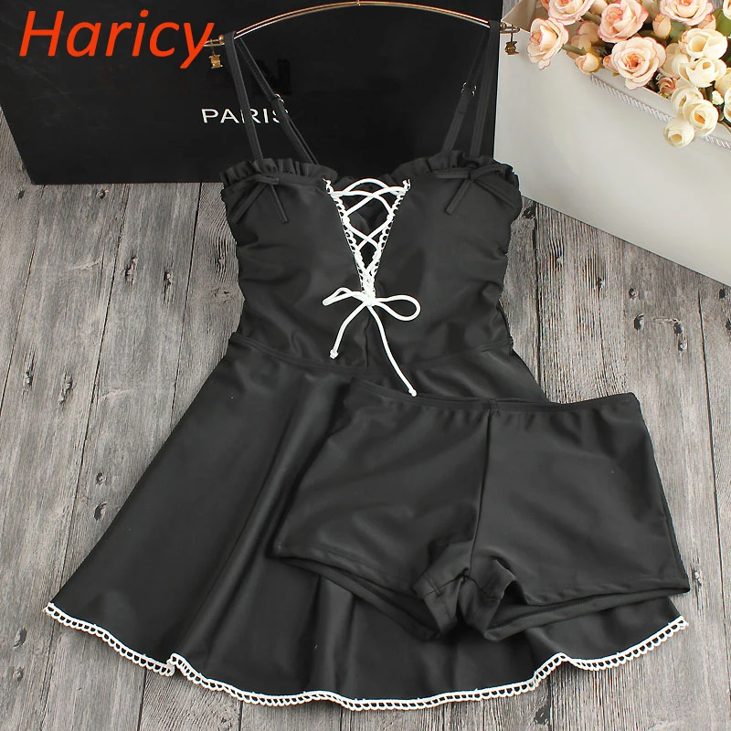 

Plus Size Black Swimsuit Female 2018 Sexy Ruffle Swimwear Women Padded One Pieces Swimming Suit Cross Bandage Bathing Suit