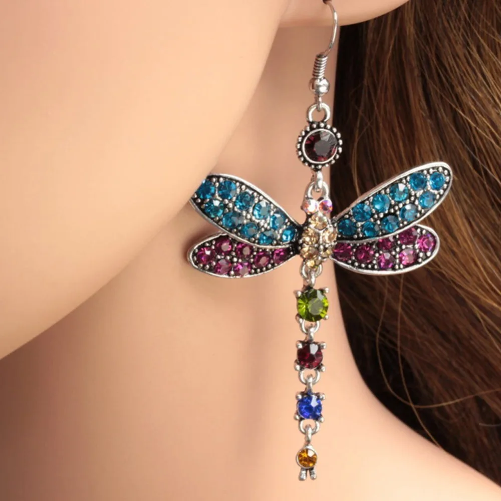 

Boho Earring Creative Fashion Inlaid Multicolor Zircon Dragonfly Shape Earrings For 2019 Women Engagement Wedding Trendy Style