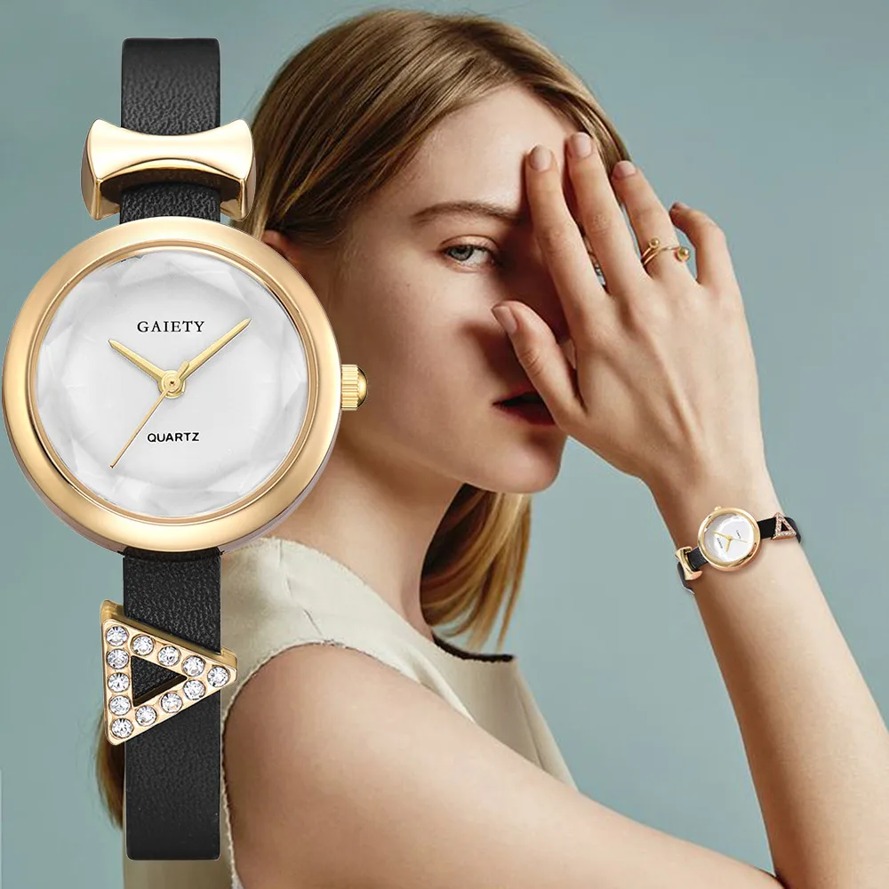 

Luxury Temperament Lady Irregular Mirror Leather Belt Watch Analog Quartz Watch