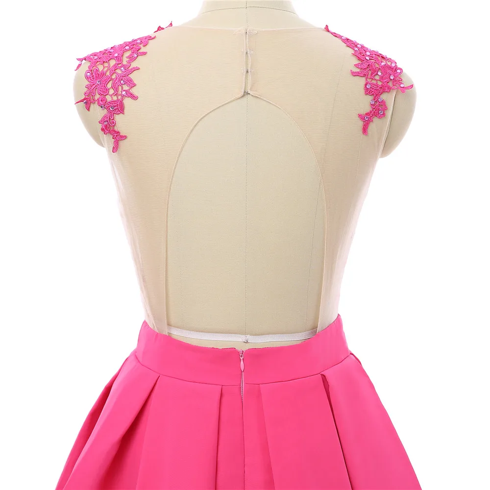 Фуксия 2019 Homecoming платья A-Line cap Sleeves Короткие мини-прозрачные кружева бисером с открытой спиной Элегантные коктейльные платья