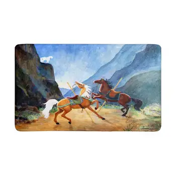 

Carousel Horses Escaping to Meet White Stallion on The Ridge Indoor Doormat Latex Backing Non Slip Door Mat Entrance Rug