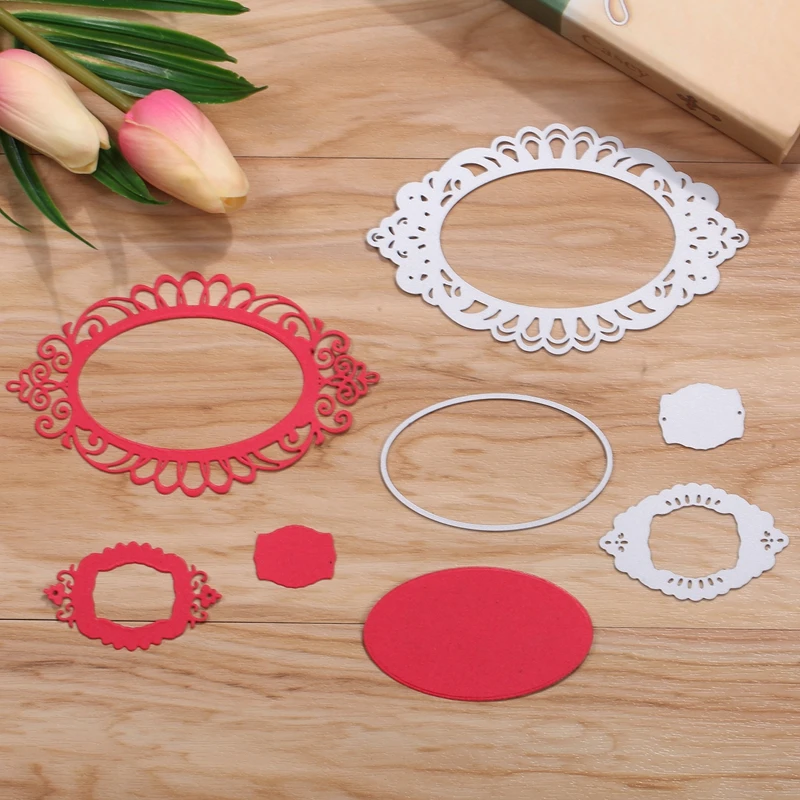 

4PCS Oval Mirror Frame Metal Cutting Dies For DIY Scrapbooking Photo Album Paper Cards Decorative Crafts Embossing Die Cuts 2019