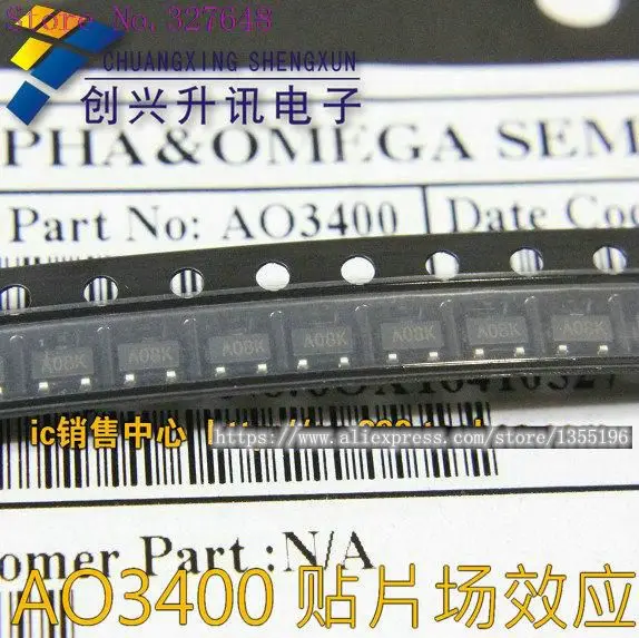 

100pcs/lot AO3400 AO3400A Silkscreen : A08K SMD SOT-23 Genuine MOS FET In Stock
