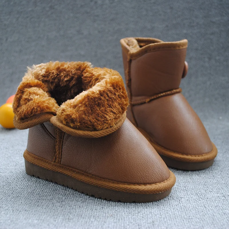 

Child Winter Boots Flat Plush Warm Snow Shoes Kids Ankle Boots Slip-on Platform Round Toe Soft Comfotable Unisex Shoes Black