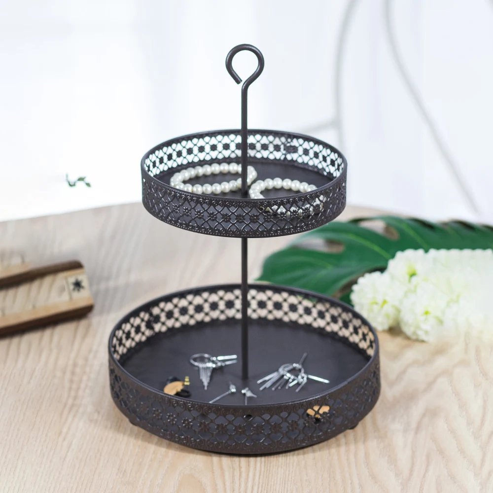 Gold Handmade Iron Cosmetic Storage Rack Round Tray Desktop Key Watch Shelf Makeup Jewelry Organizer Sundries Container