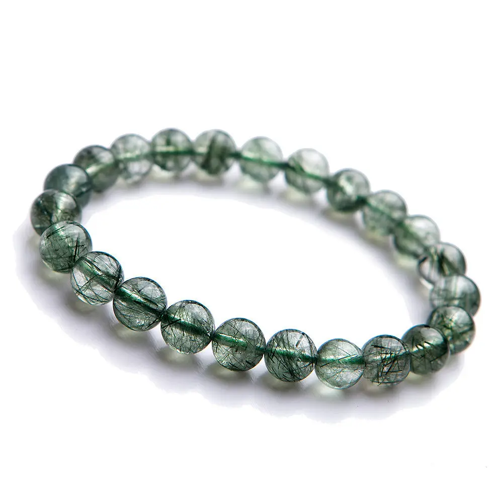 

Genuine Green Natural Rutilated Quartz Bracelets 8mm Women Men Stretch Rutilated Quartz Crystal Round Beads Power Bracelet AAAA