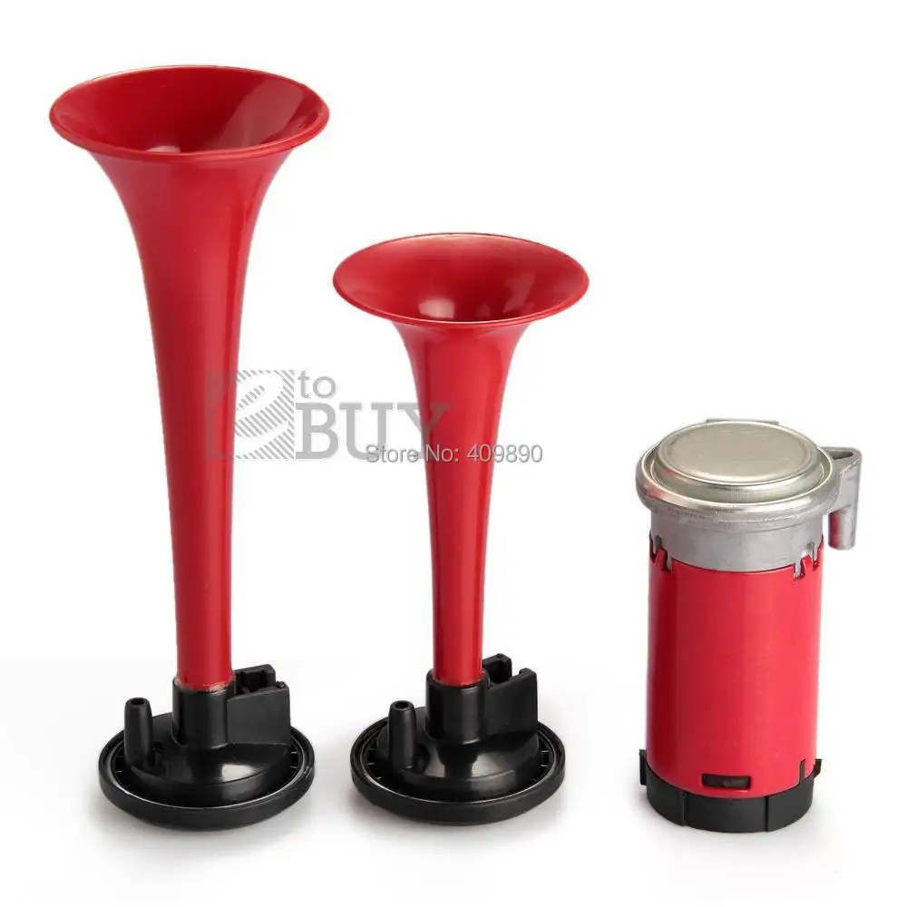 Red Dual Trumpet Air Horn 12 Volt 135dB for Car Truck RV Train Boat