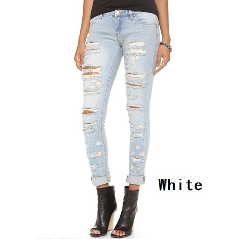 Women's Skinny Hole Ripped Jeans New Fashion Women Baggar