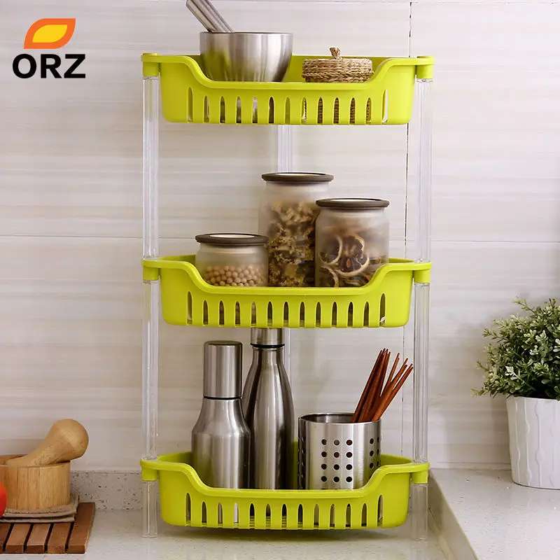 

ORZ 3 Layer Storage Shelf Rack Kitchen Bathroom Sundries Organizer Desk Corner Baskets Seasoning Bottle Storage Holder