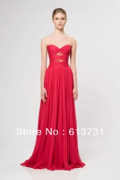Free Shipping Elegant Sweetheart Sheer Red Chiffon Floor Length Prom Dresses Long 2013 New Arrival PD789 | Свадьбы и торжества