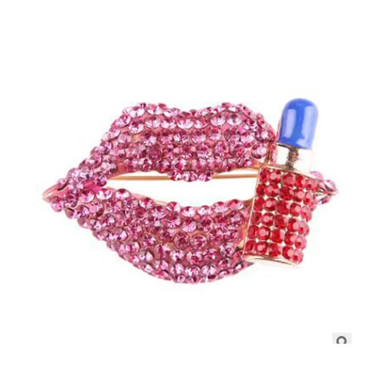 

5 pieces/lot free shipping Fashion Sexy Multicolor Kiss Lips Crystal Rhinestone Gift Brooch Pin For Women