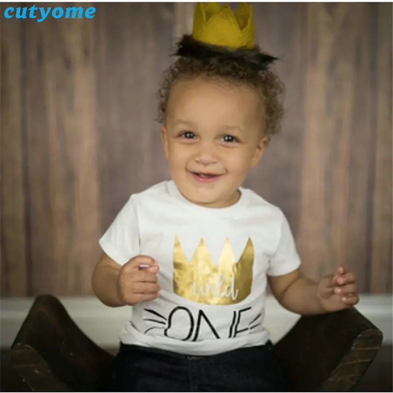 Baby Boys Girls T-shirts 1st Birthday Short Sleeve Top Tees Cotton Toddler Kids Boy Wild One T Shirt Clothing Child Girl tshirt (7)
