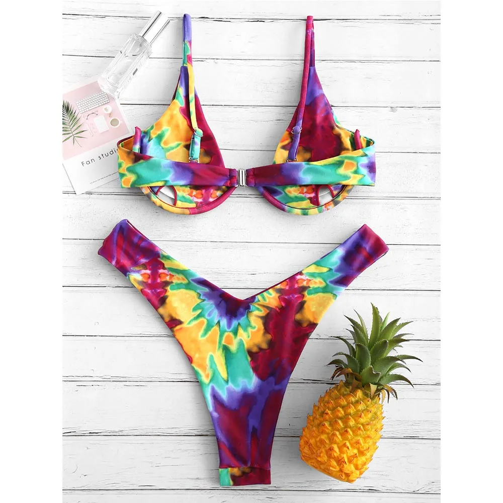 Billig ZAFUL Bikini Tie Dye Bügel Hohe Bein Bikini Set Spaghetti trägern Badeanzug Ästhetischen Sexy Badeanzug Frauen Bademode 2019
