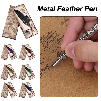 

Creative Calligraphy Feather Dip Pen Writing Ink Set Stationery Gift Box with 5 Nib Wedding Gift Quill Pen Fashion Fountain Pen