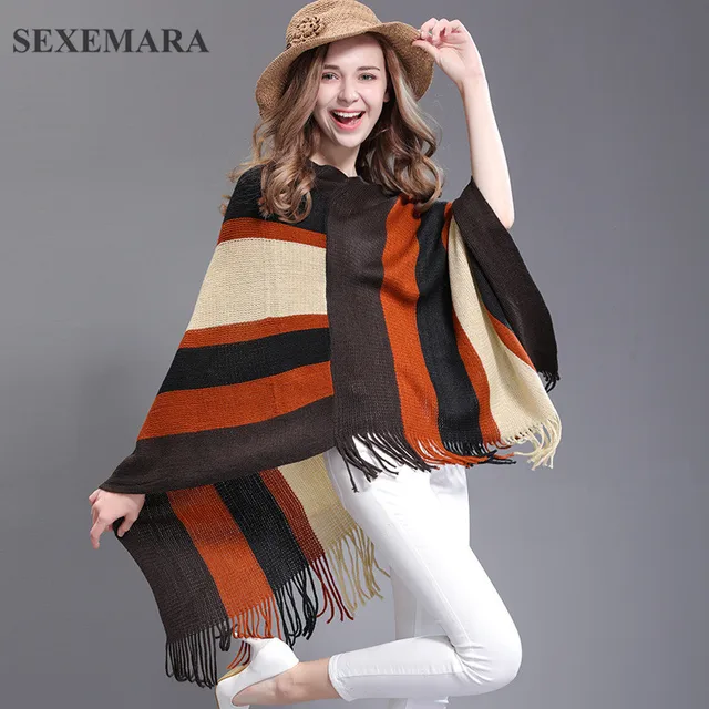Porn knit poncho strip root