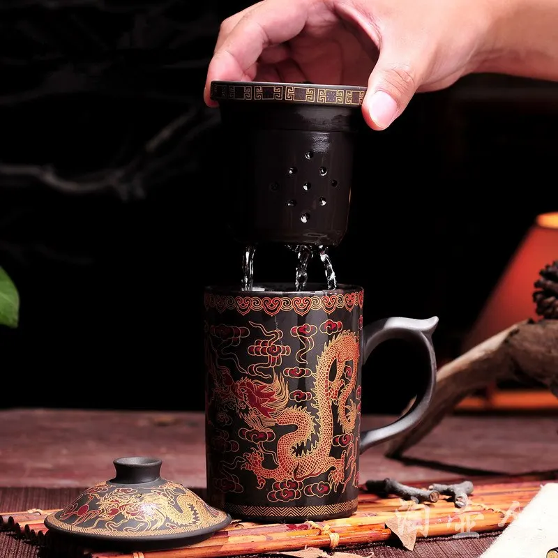 420 мл фиолетовая глина Дракон чайная чашка Классическая кунг-фу керамическая кружка с фильтром/заварка для кофе и чайных наборов