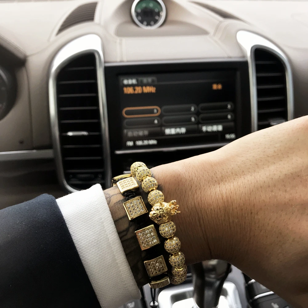 

Mcllroy Men Bracelets Luxury CZ Ball Lion Charm Copper Bead Macrame Handmade Bracelets & Bangles for Men Drop Shipping Jewellery