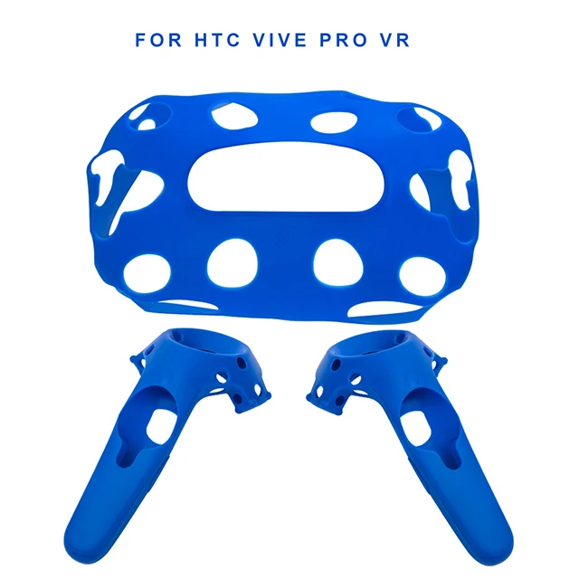 Для htc Vive Pro VR гарнитура виртуальной реальности силиконовая резина для htc Vive Pro протектор шлем контроллер ручка чехол Противоскользящий - Цвет: Blue Set Case