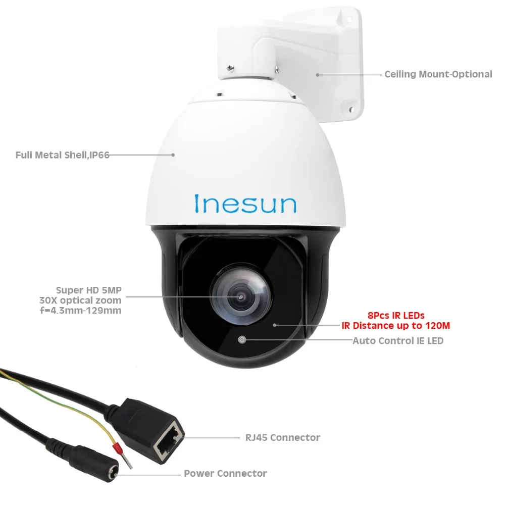 Inesun 7 Inch Outdoor PTZ IP Security Camera 1080P 4MP 5MP High Speed Dome Cam 30X Optical Zoom Autofocus 120m IR Night Vision Inesun 7 Inch Outdoor PTZ IP Security Camera 1080P 4MP 5MP High Speed Dome Cam 30X Optical Zoom Autofocus 120m IR Night Vision