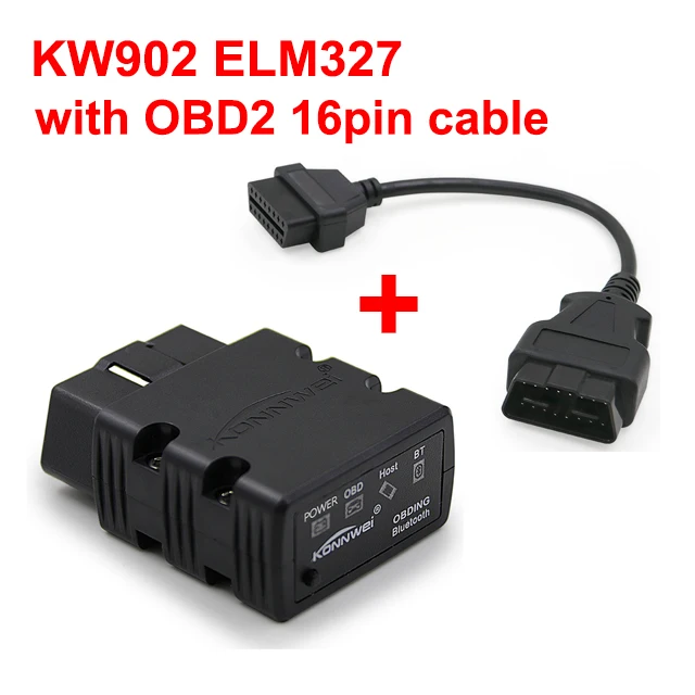 Konnwei ELM327 V1.5 PIC18F25K80 Bluetooth KW902 elm 327 OBD2 сканер работает на Android как ICAR2 адаптер OBDII диагностический инструмент - Цвет: Black with cable