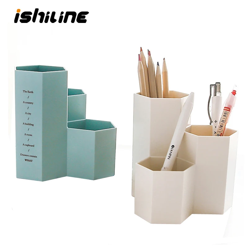 

Creative 3 Grid Office Desktop Organizer Pen Pencil Holders Plastic Lipsticks Holder Makeup Container Cosmetic Storage Box Case