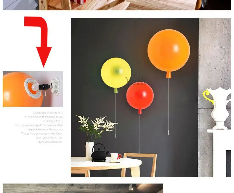 Luminária de Parede com Balões Luminária de Parede Moderna para Quarto Iluminação de Cabeceira Sutiã de Parede Coloridos Acrílica Infantil Varanda 20cm 11 High Quality Luzes e Iluminação