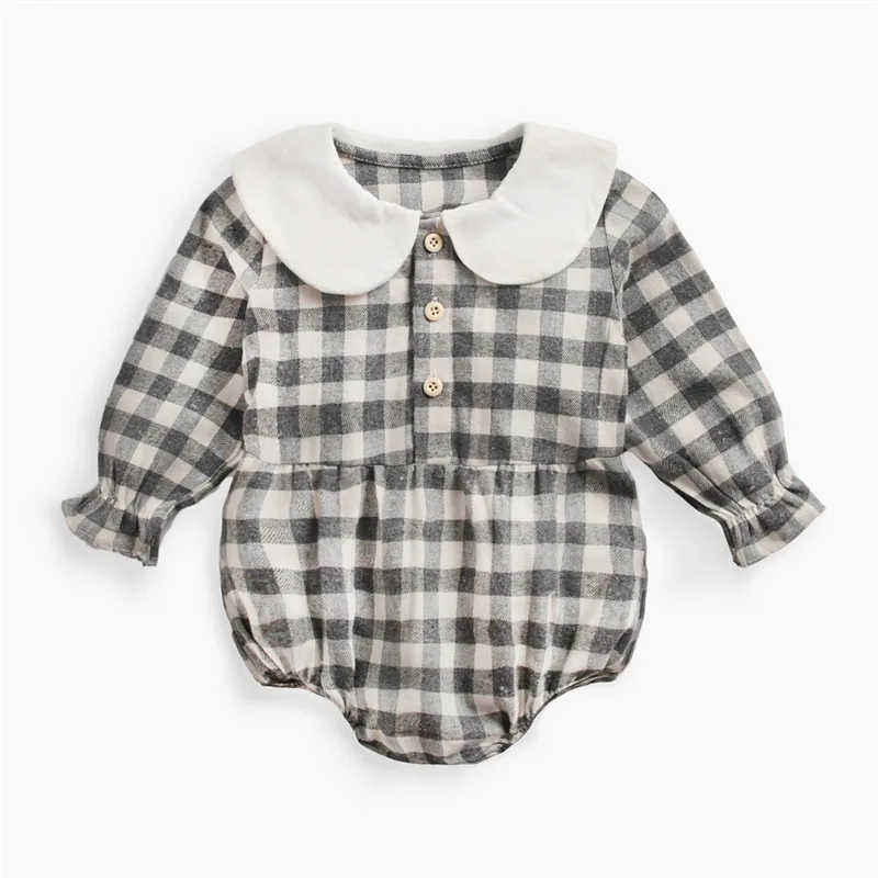 Buy plaid baby bodysuit peter pan collar bodysuit long