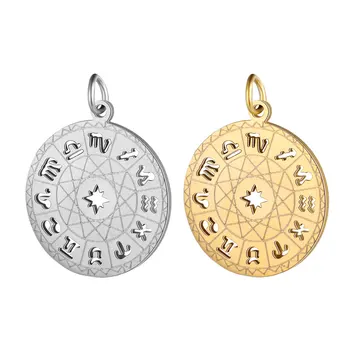

5pcs/Lot Stainless Steel High Polish The Signs of the Zodiac Round Charms Pendants for Jewelry Making DIY Accessories