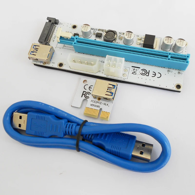 

3 in 1 VER008S PCI-E Riser Card 6pin 4pin SATA Riser 60cm pcie 1x to 16x PCI Express Slot for Antminer Bitcoin BTC Miner Mining