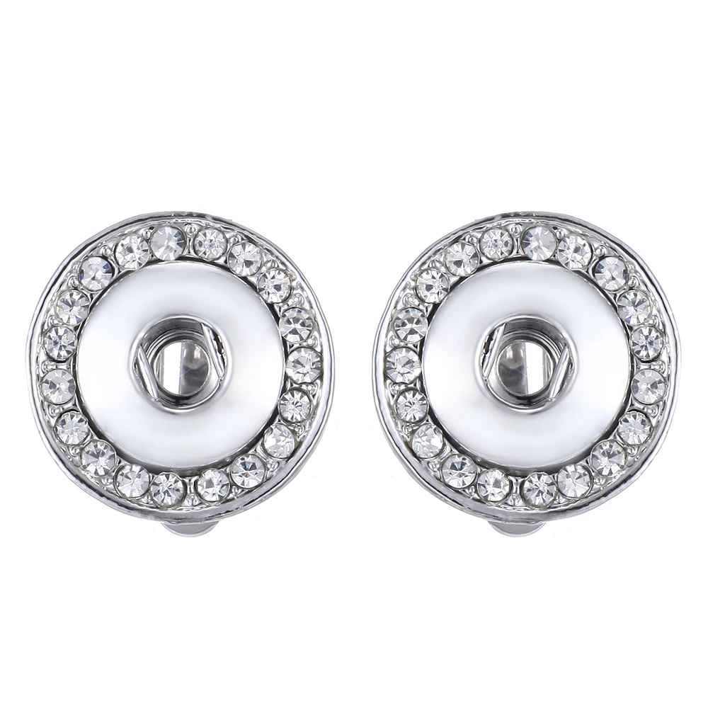 

2019 New Snap Jewelry Full Crystal Snap Button Clip Earrings with Rhinestones Fit 12mm Snap Buttons Copper Metal Snap Earrings